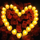 24 Pcs Flameless Heart Led Candle Set With Artificial Rose Petals For Decor