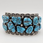 Signed Native American  Turquoise Nugget Cluster  Sterling Cuff Bracelet  Navajo