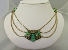 Antique Vintage 1920s Egyptian Revival Necklace Art Deco Green Czech Glass
