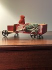 Antique German Folk Art Belsnickel Santa On Wooden Truck     1920s-1930s