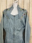 Vintage Western Denim Jumpsuit Sz M Blue Bejeweled Rhinestones Cowgirl Festival