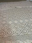 Vintage Handmade Crochet Lace Cotton Ecru Bed Coverlet Scallop Tablecloth 96x58