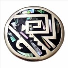 1940 Taxco  Mexico Alpaca Silver Brooch Or Pendant Abalone Onyx Inlay Handmade