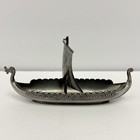 Vintage Tinn Pewter Norwegian Viking Ship W Sailboat Dragon Handstopt Tpb 3x5 In