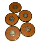 Vtg Pepsi Cola Soda Brass Faux Leather 5 Coasters Set Heavy Cork Bottom