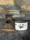 Antique Art Nouveau Cast Metal Desk Inkwell With Peacock Motif  Circa 1900   1925 