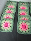 Lot Of 20 5    Crochet Granny Squares  Floral  2 Shades Of Pink And Green