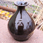 Antique Old Vintage Chinese Dark Glazed Pear Shaped Small Vine Vessel Jug Vase