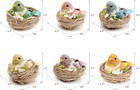 Sisal Bird Nest Easter Decor Set  6 Multicolor Bird Figurines For Spring