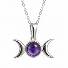 Amethyst Triple Moon Pentacle Necklace 925 Silver Wiccan Pagan Pendant Gift