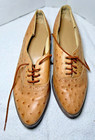 Vintage Usa-made Leather Dress Shoes Size 8m Ostrich Print Classic Shoe