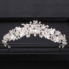 Trendy Rhinestone Pearl Crystal Crown Headband Flower Bride Hair Accessories Gol