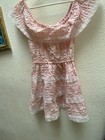 Girls Pink white Striped Off-shoulder Ruffle Lace Fit   Flare Dress 4