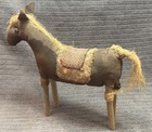 Vtg Antique Rag Doll Horse Toy Primitive Stuffed Folkart Wood Legs Bell Eyes