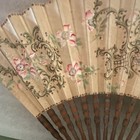Antique East Asia Hand Painted Floral Folding Fan With Wooden Ribs And Tassel