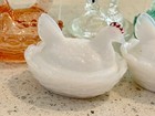 Hen On Nest Basket Trinket Box Salt Cellar Lot- Hazel Atlas Milk Glass Mini