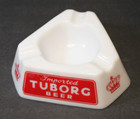 Vintage Imported Tuborg Beer White Glass 3-slot Cigar Cigarette Ash Tray