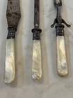 Antique 3 Pc Mother Of Pearl Victorian Sheffield Carving Set Sterling Silver