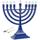 Zion Judaica Blue Electronic Hanukkah Menorah Powered By Batteries Or Usb 4     