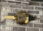 Vintage Fireplace Bellows Brass Plated With Eagle Crest Emblem Wood Leather