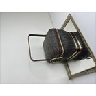 Vintage Oriental Bamboo Basket Dark Woven With Handle And Lid  Green Tone And Go