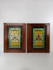 Pair Antique Wooden Leaded Glass Prairie Style Door Panels Salvaged Reclaimed Ar