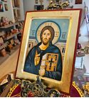 Handmade Wooden Icon With Jesus Christ Of Sinai In Gold Leaf With Amazing Detail