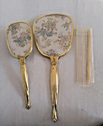 Vtg  Vanity Dresser Set 3 Piece Gold Tone  Brush  Mirror  Comb Victorian Style