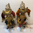 Set Of 2 Burmese Marionette Carved Wooden Puppets W  Stands