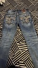 Rock Revival Men s Straight Blue Denim Jeans Medium Wash Embroidered Pockets