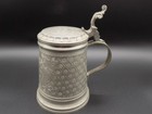 19th C  Antique Pewter German Beer Mug Stein Engraved  Andenken  in Memory Of 