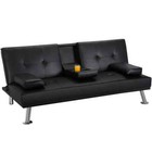 Sleek Modern Tufted Faux Leather Futon Sofa Bed Recliner Couch With Cup Holders