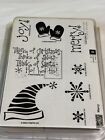 Stampin Up     merry    Unmounted Rubber Stamps wooden Blocks  Set Of 8  New In Box