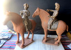 Vintage 2 Chinese Tang-dynasty Tomb Figures Revival Pieces warriors On Horseback