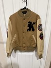 Kith Men   s Varsity Jacket Faux Leather Lined Snap Front Embroidered Logo S