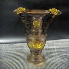 7 8   Old Chinese Dynasty Bronze Gilt Dragon Phoenix Beast Bottle Pot Vase