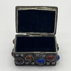 Small Silver Tone Metal Trinket Pill Box Glass Beads Lined Vtg 1 75x1 25x 75   