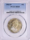 1963-d Franklin Silver Half Dollar Pcgs Ms-65 End Roll Album Toned Toning
