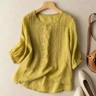 Cotton Linen Blended Summer Blouse Women Embroidered Floral Thin Long Sleeve Blo