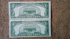 1953 Series B  5 Five Dollar Consecutive Pair Banknotes  Crisp  Gemu red Seals  