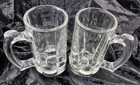 Libbey Clear Glass Retro Beer Steins Mugs Panels Thumb Grips Set 4 Vintage 12 Oz