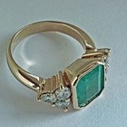 3 Ct Green Emerald   Diamond Vintage Anniversary Ring 14k Yellow Gold Finish