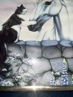 Vtg Sue Dawe Mystical Unicorn Cat Flowers Brick Wall 80   s Fantasy Art