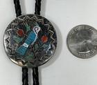 Vintage Navajo Sterling Silver 1 5    Blue Jay On Branch Slide Bolo Tie