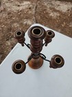 Four Arm Wooden Candelabra Holds Five Candles Black Metal Arms Felt Base