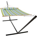 2-person Quilted Fabric Hammock With Steel Stand - Blue green By Sunnydaze