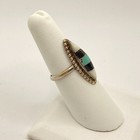 Vtg Native American Sterling Silver Turquoise Onyx Mop Long Ring Size 7