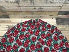 Printed Tablecloth Cotton Holiday Christmas Red Green Poinsettia 38    Round Vtg