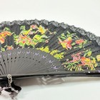 Anna Sui Folding Hand Fan Butterfly Floral Black Multicolor Charm With Cover