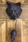 Cast Iron Cat And Mouse Door Knocker   Wall Ornament Rusty Brown Purple Tint